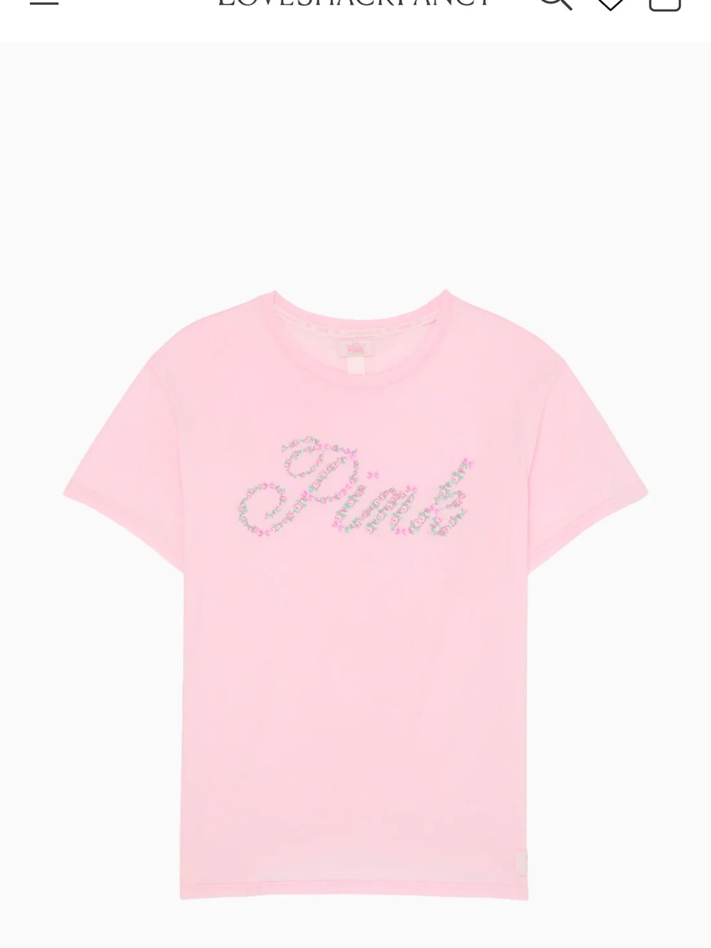 LoveShackFancy Pink Floral Script Short Sleeve Tee